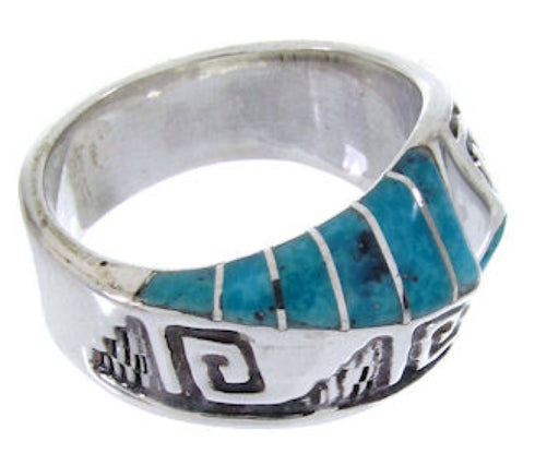 Southwestern Silver And Turquoise Inlay Ring Size 6-1/2 BW68387